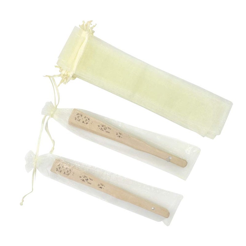 Bezall 50Pcs Sheer Organza Fan Bags, 2x10 Inches Folding Fan Organza Gift Bags with Drawstring, Wedding Party Favor Silk Pouches for Hand Fans (Beige) - Image 2